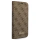 Guess iPhone 14 Wallet Case 4G Vintage Gold Logo, Brown