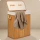 Massido Bamboo Laundry Basket with Lid, 2 Compartments, 100 L