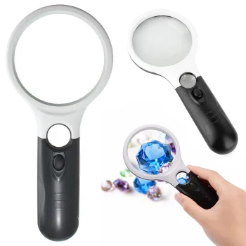 Handheld Reading and Jeweler Magnifier with LED Light 3x 75mm / 45x 22mm, Black/White