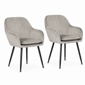 ModernHome Upholstered Velour Dining Chairs Set of 2, Light Grey