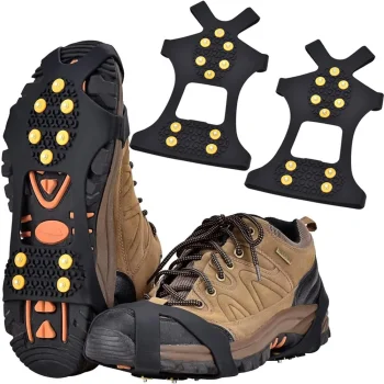 Anti-slip hiking crampons for shoes, 10 spikes, size 37–41, black