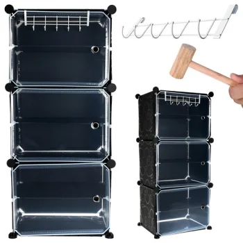 Iso Trade Modular Shoe Rack with 6 Shelves and Hanger, Black
