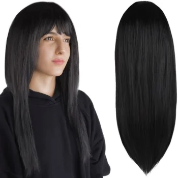 Soulima Long Synthetic Wig with Bangs, Black