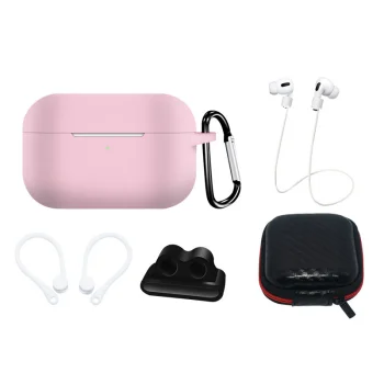 Silikoninio dėklo ir priedų rinkinys skirtas AirPods Pro 2 / AirPods Pro 1, rožinis