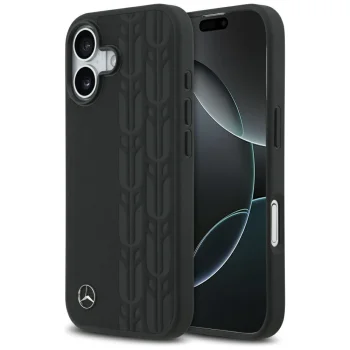 Mercedes iPhone 17 Case Leather Laurel Leaves MagSafe, Black