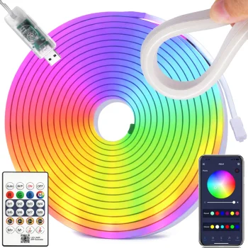 5m Flexible RGB LED Neon Strip with Bluetooth App, Remote & USB