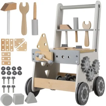 Kruzzel 00024758 3-in-1 Wooden Kids Workshop Bench (White/Grey/Brown)
