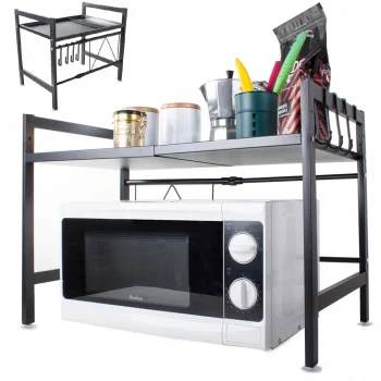 Adjustable Kitchen Shelf Over Microwave Oven, Black