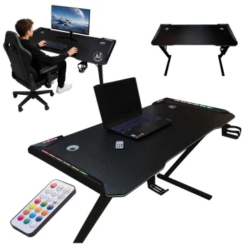 Gaming Desk with RGB LED Lighting and Holders 120x60 cm, Black
