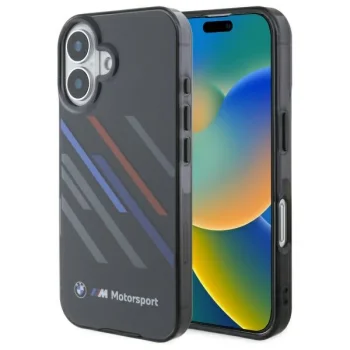 BMW iPhone 16 Plus Case Motorsport IML Random Stripes, Black