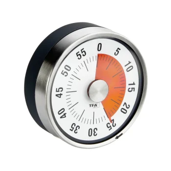 TFA 38.1028.10 PUCK Mechanical Kitchen Timer with Magnet, Black/Silver