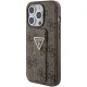 Guess iPhone 15 Pro Case Grip Stand 4G Triangle Strass, Brown