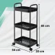3-Tier Rolling Storage Cart on Wheels Mobile Utility Trolley, Black