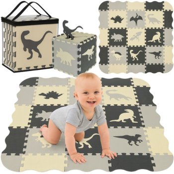 Kruzzel Dinosaur Foam Puzzle Play Mat for Kids, 35 pcs, Grey and Yellow