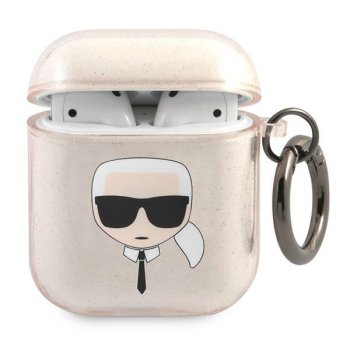 Karl Lagerfeld AirPods 1 / 2 Case Karl's Head Glitter, Gold