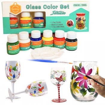 Color Paints for Glass, Ceramics and Porcelain, Set of 6 Pieces x 25ml