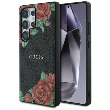 Guess Leather 4G Flowers MagSafe Case for Samsung Galaxy S25 Ultra - Black