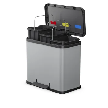 Recycling Pedal Bin Hailo Öko trio Plus L, 3 x 9 L, Light Grey Matte