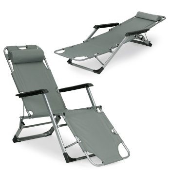 Folding Garden Lounger Chair 2-in-1 MultiGarden ZRL010F, Grey