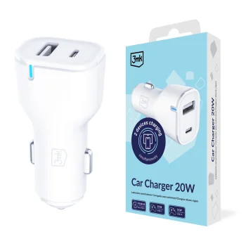 3mk Protection Car Charger 20W PD3.0 QC 3.0 USB-A + USB-C - White