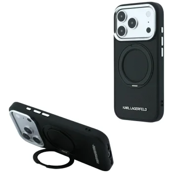 Karl Lagerfeld Ring Stand 360 dėklas iPhone 18 Pro Max / 17 Pro Max su MagSafe, juodas