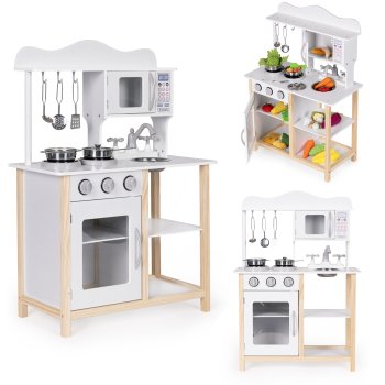 Ecotoys Wooden Kids Kitchen with Oven and Accessories, White
