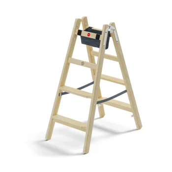 Hailo Master H80 Wooden Double Step Ladder, 2 x 4 Steps, Brown
