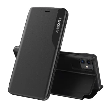 Atverčiamasis dėklas iPhone 13 Pro Max Eco Leather View Case su stovu, juodas
