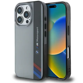 BMW iPhone 16 Pro Case Motorsport IML Vertical Stripe, Gray