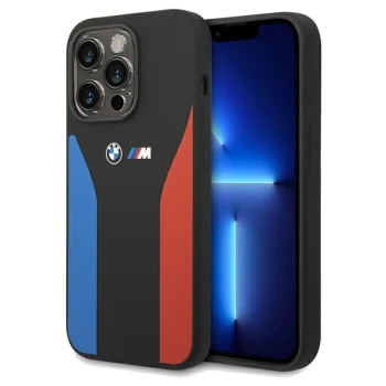 BMW Silicone Blue&Red Stripes M Collection Case for iPhone 15 Pro Max, Black