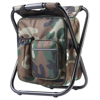 Folding Fishing Chair with Backpack and Cooler Bag 3-in-1, Camouflage