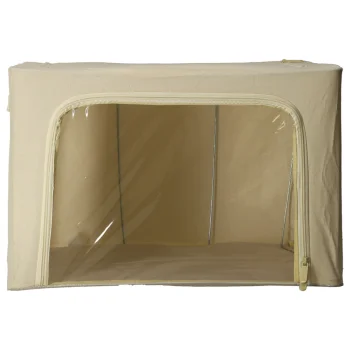 Storage Organizer Box with Frame for Bedding and Clothes, 100L, Cream