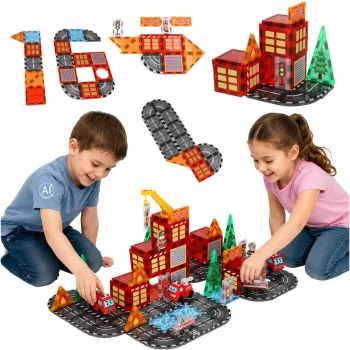 Magnetic 3D Building Blocks Fire Brigade Set 92 Pieces