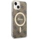 Guess iPhone 14 Case IML 4G Gold Stripe MagSafe, Brown