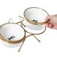 Ceramic pet bowls with stand for cats and dogs 2x300ml, white and gold