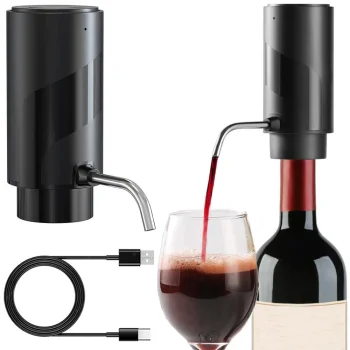 Elektrinis vyno dozatorius ir aeratorius su LED lempute, USB-C, juodas