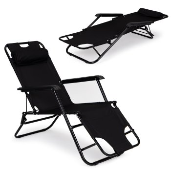 Folding Garden Lounger with Headrest MultiGarden ZRL010, Black