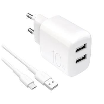 Puro PROLITE 10W 2x USB-A Wall Charger + USB-A to USB-C Cable 1.2m - White