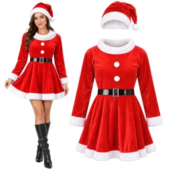 Mrs. Claus Costume Glimz (Dress, Hat, Belt)