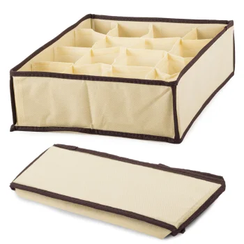 Underwear and Socks Drawer Organizer, 16 Compartments, Beige
