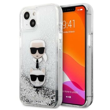 Apple iPhone 13 mini 5.4" Karl Lagerfeld Liquid Glitter Karl&Choupette Head Case Cover (KLHCP13SKICGLS), Silver