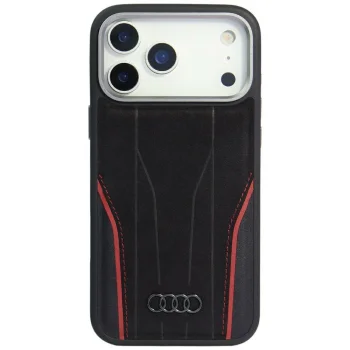 Audi R8 Genuine Leather MagSafe Case for iPhone 17 Pro - Black/Red