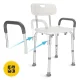 4Fizjo 1517 Adjustable Shower Chair with Backrest and Armrests, White/Grey