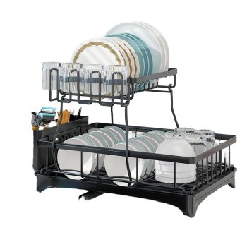 Large 2-Tier Dish Drying Rack, Black