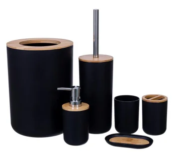 Set of 6 Bathroom Accessories (Brush, Liquid Soap Dispenser, etc.), Black