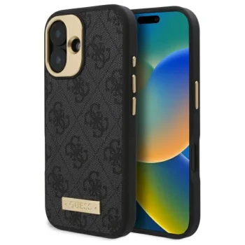 Guess iPhone 16 Plus Case 4G Logo Plate MagSafe, Black