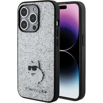 Karl Lagerfeld Glitter Choupette Logo Case for iPhone 15 Pro, Silver