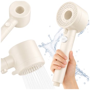Shower Head, 5 Functions, with Button, Cream