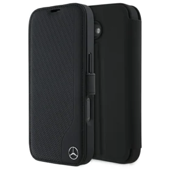 Mercedes iPhone 16 Case Leather Wood Imitation, Black