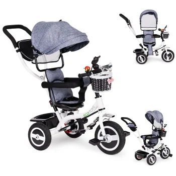 Ecotoys Kids' Tricycle with Swivel Seat and Canopy, Grey